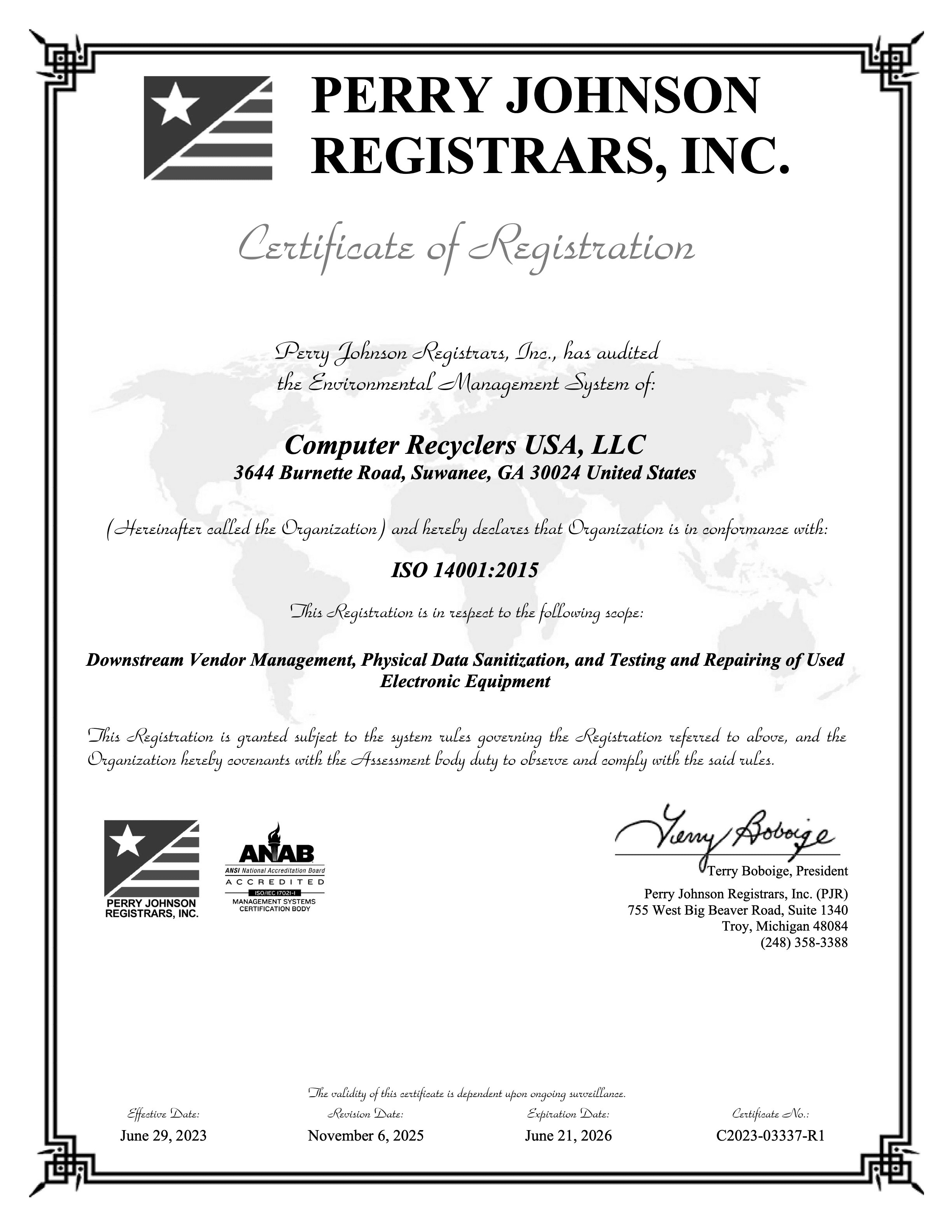 ISO 14001:2015 certificate
